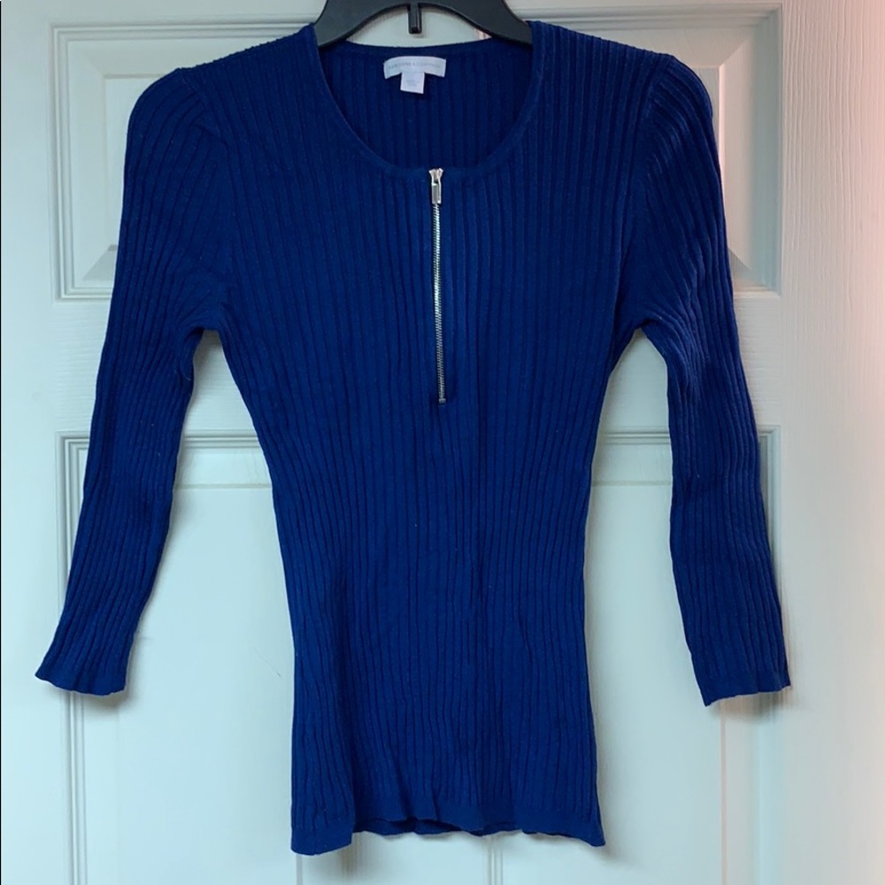 Blue Top w/ Plunging Zipper